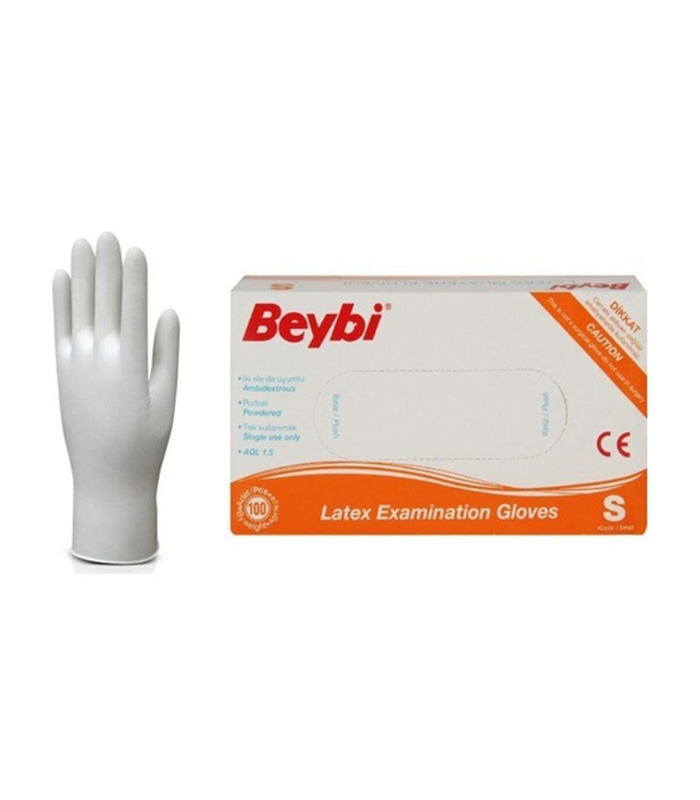 Beybi Lateks Eldiven Pudralı Muayene Eldiveni 100' lü Paket - Small (S Beden) Beybi Lateks Eldiven Pudralı Muayene Eldiveni 100' lü Paket - Small (S Beden)