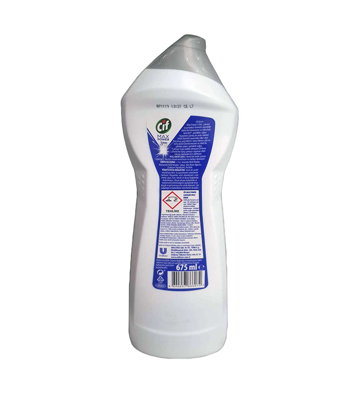 Cif Krem Max Power Mavi Çam Ferahlığı Çamaşır Suyu Katkılı 675 ml arka Cif Krem Max Power Mavi Çam Ferahlığı Çamaşır Suyu Katkılı 675 ml